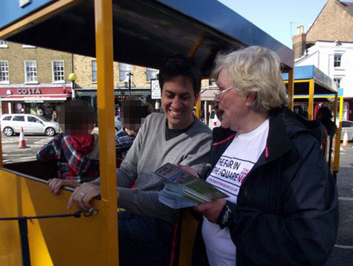 Ed Miliband rides on The Land Train